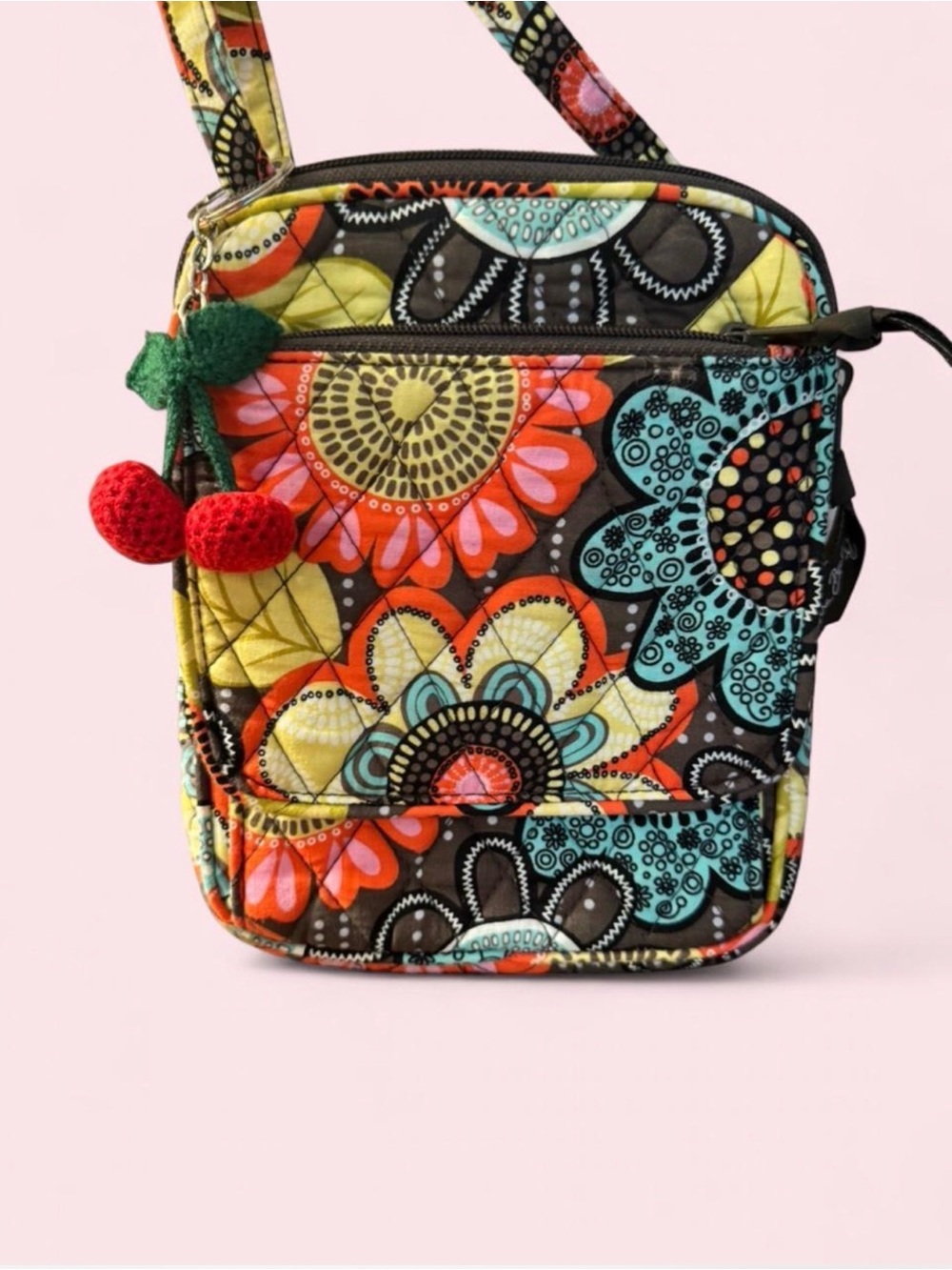 Vera Bradley Quilted Crossbody Bag w/ BONUS Cherry Bag Charm/Key Ring 🍒